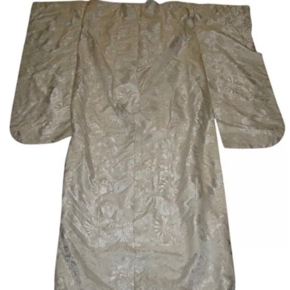 VINTAGE white/white pure silk brocade KIMONO mint! - Picture 2 of 8